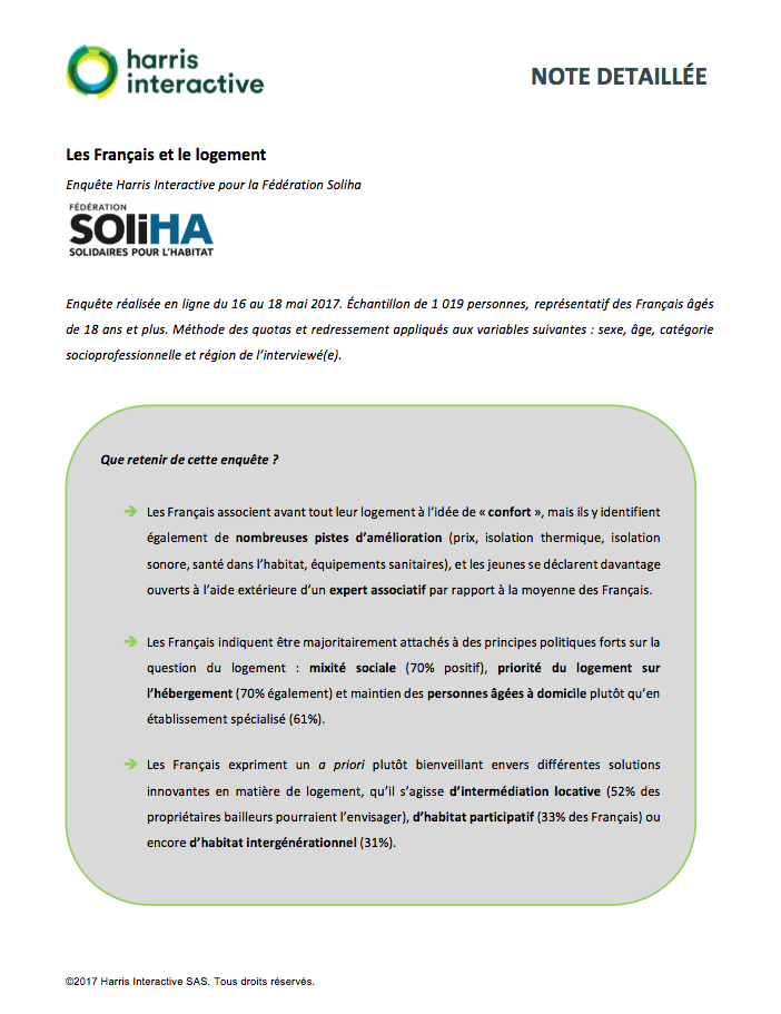 Note détaillé sur le sondage Les Français et le logement par Harris Interactive pour SOLIHA